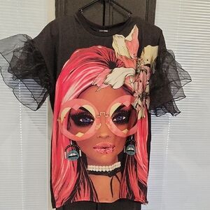 Fashion Nova Black Tee with Graphic Design